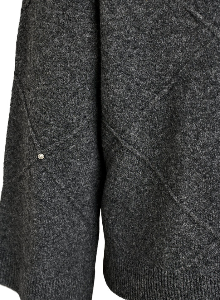 Blouse en maille avec strass et motif &agrave; losanges, Gris anthracite, Packshot image number 3