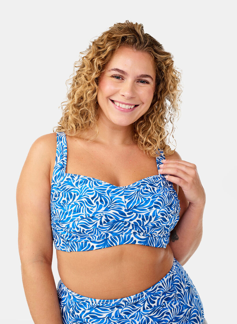 Haut de bikini rembourr&eacute; et imprim&eacute;, Bleu, Model image number 0