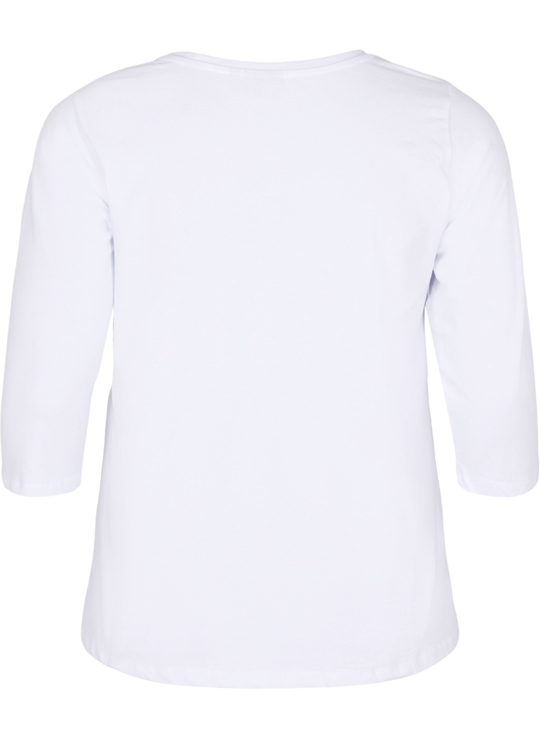ZizziT-shirt en coton de base &agrave; manches 3/4, Blanc, Packshot image number 1