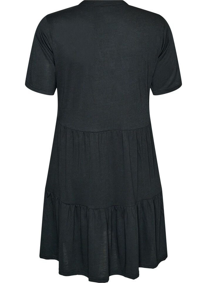 Jerseykleid mit Spitzendetails und mehrlagigem Rock, Schwarz, Packshot image number 1