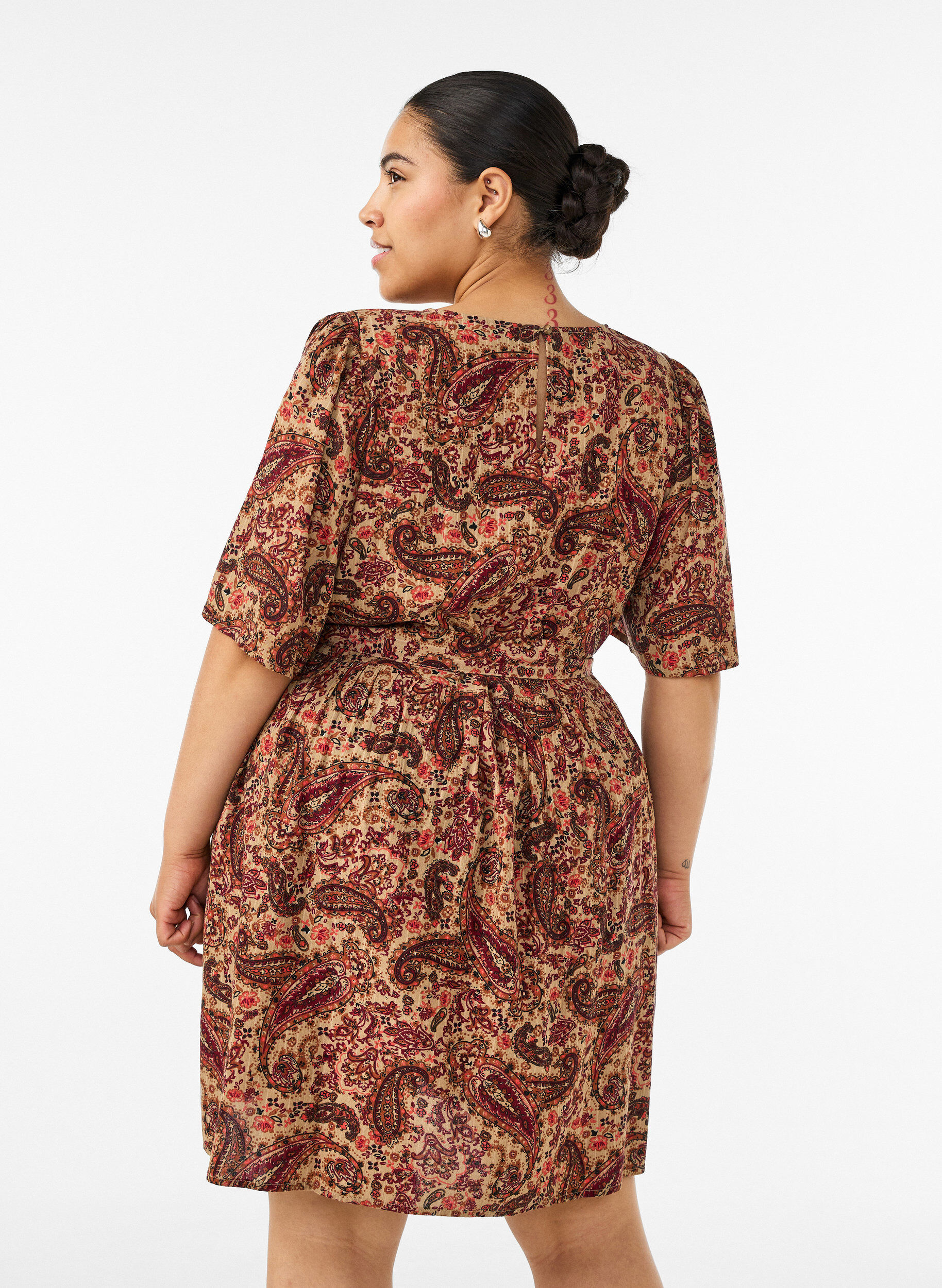 ZizziKleid mit Paisleymuster und Bindeg&uuml;rtel, Braun, Model image number 2