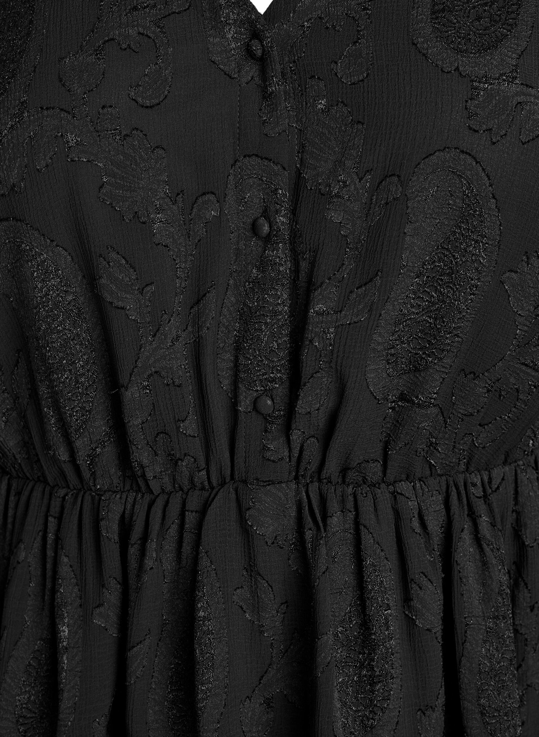 Zizzi Kurzes Kleid mit R&uuml;schen und Strukturmuster, Schwarz, Packshot image number 2