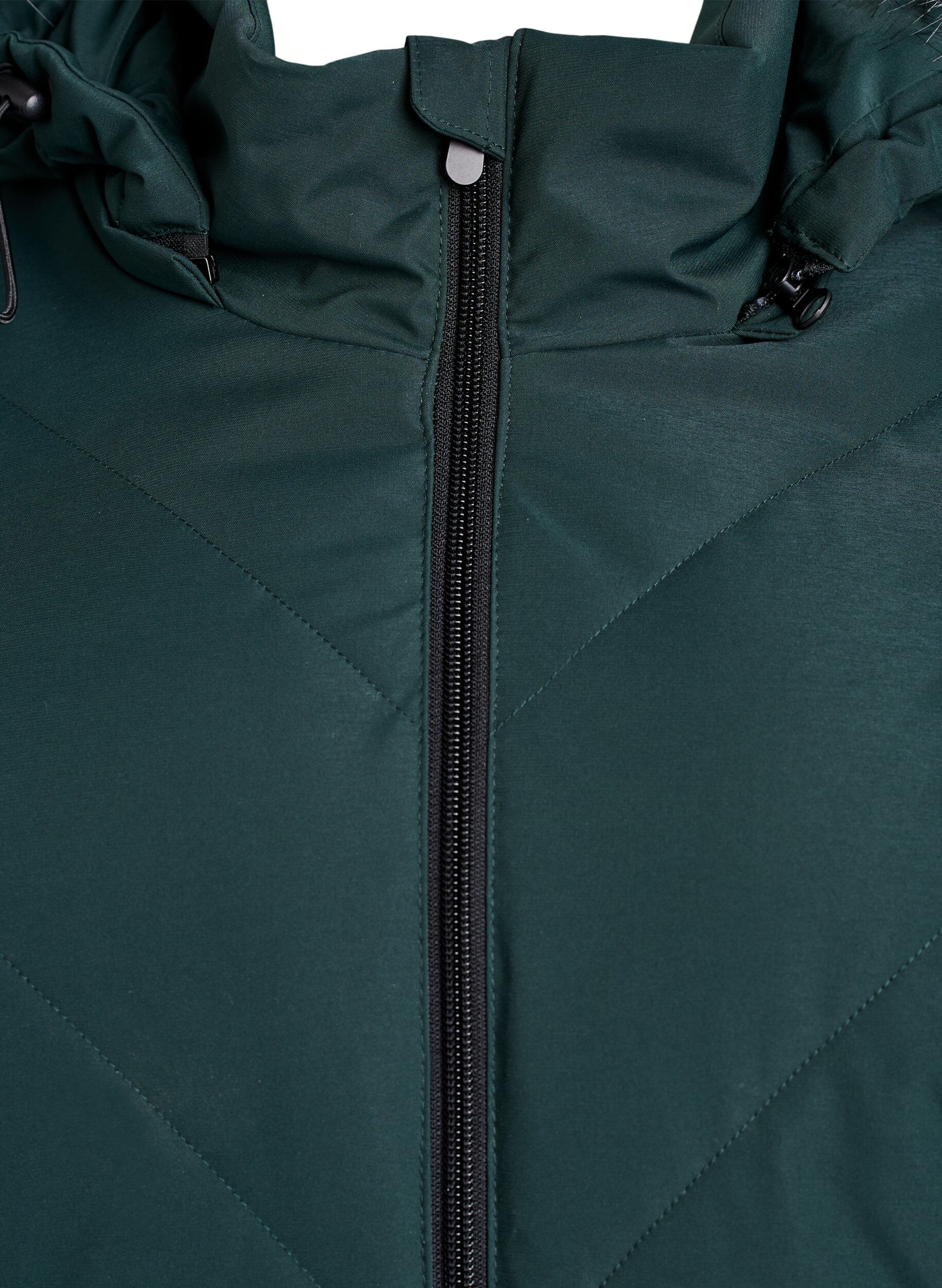 ZizziLong manteau d'hiver &agrave; fermeture &agrave; attaches et col en fausse fourrure, Vert fonc&eacute;, Packshot image number 2