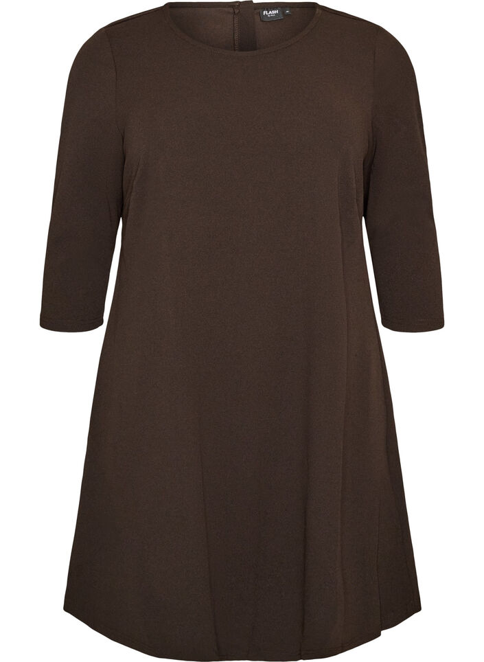 Kurzes Kleid in A-Linien-Form und mit 3/4-&Auml;rmeln, Braun, Packshot image number 0