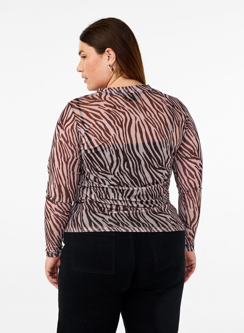 Mesh-Top mit Zebraprint, Schwarz, Model image number 2