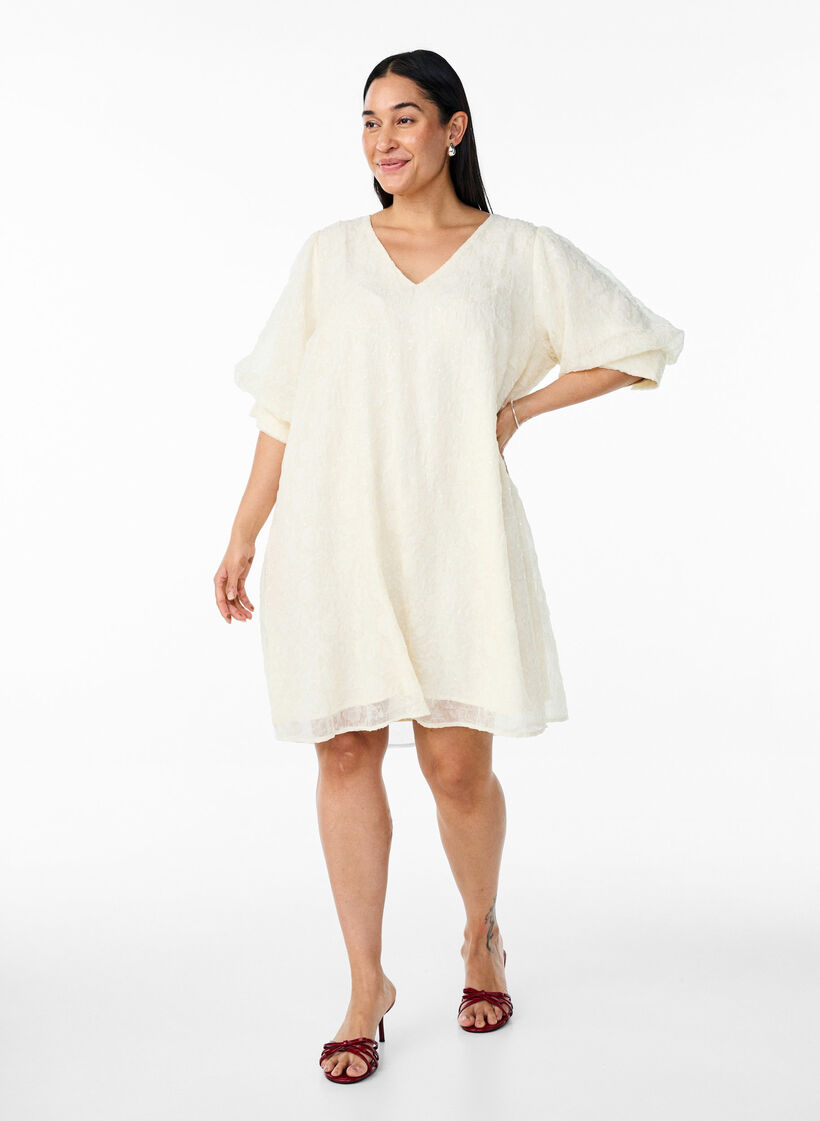 Robe de soirée courte à paillettes, Vanille, Model image number 0