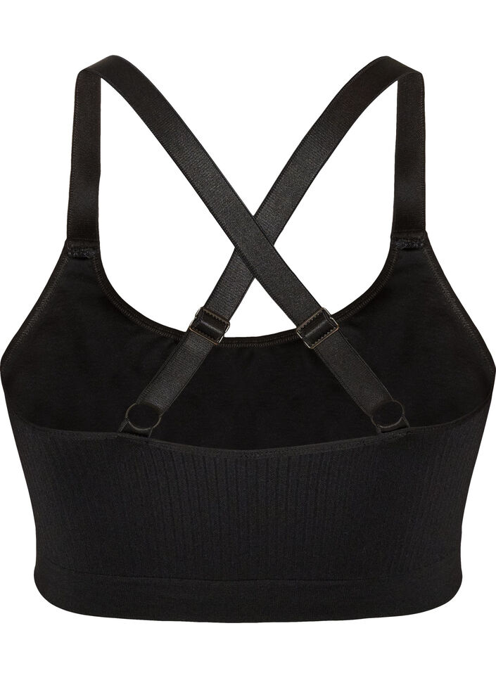 Nahtloser gerippter Sport-BH, Schwarz, Packshot image number 1