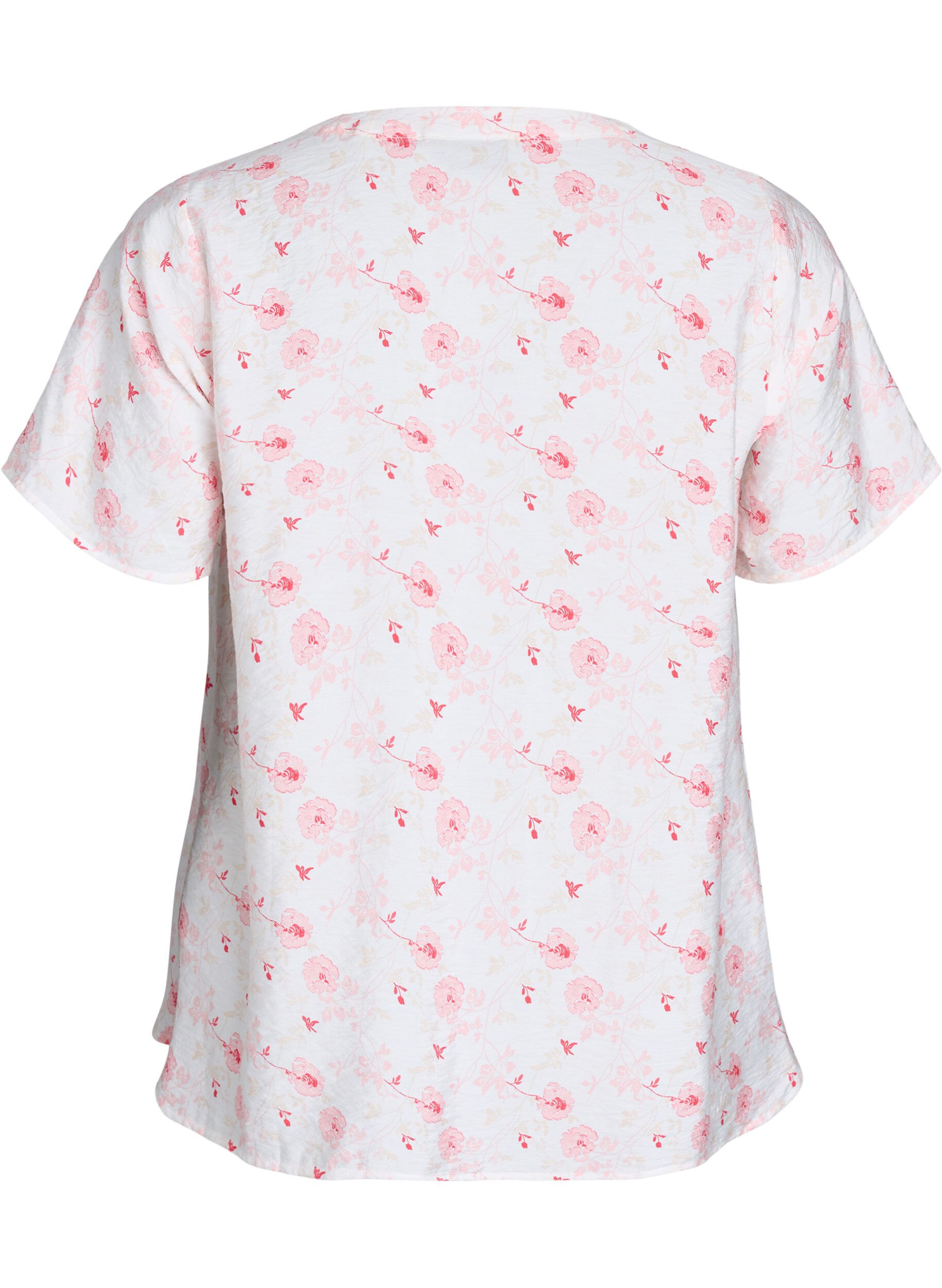 Zizzi Blusenshirt mit kurzen &Auml;rmeln und Blumenmotiv, Rot, Packshot image number 1