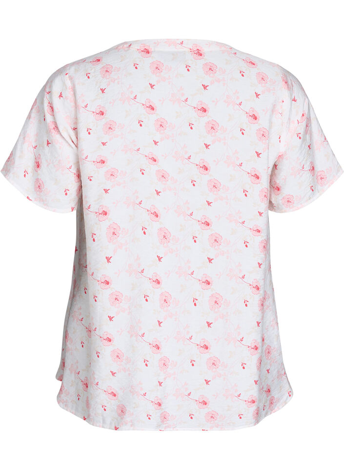 Blusenshirt mit kurzen Ärmeln und Blumenmotiv, Rot, Packshot image number 1