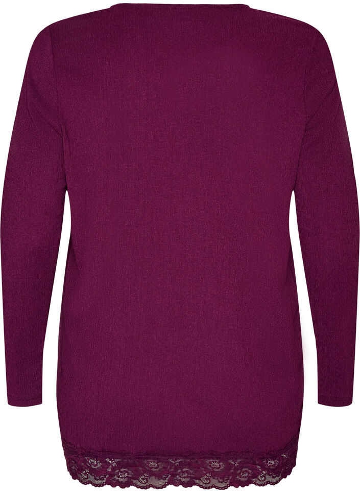 Jerseybluse mit asymmetrischem Spitzenbesatz, Lila, Packshot image number 1