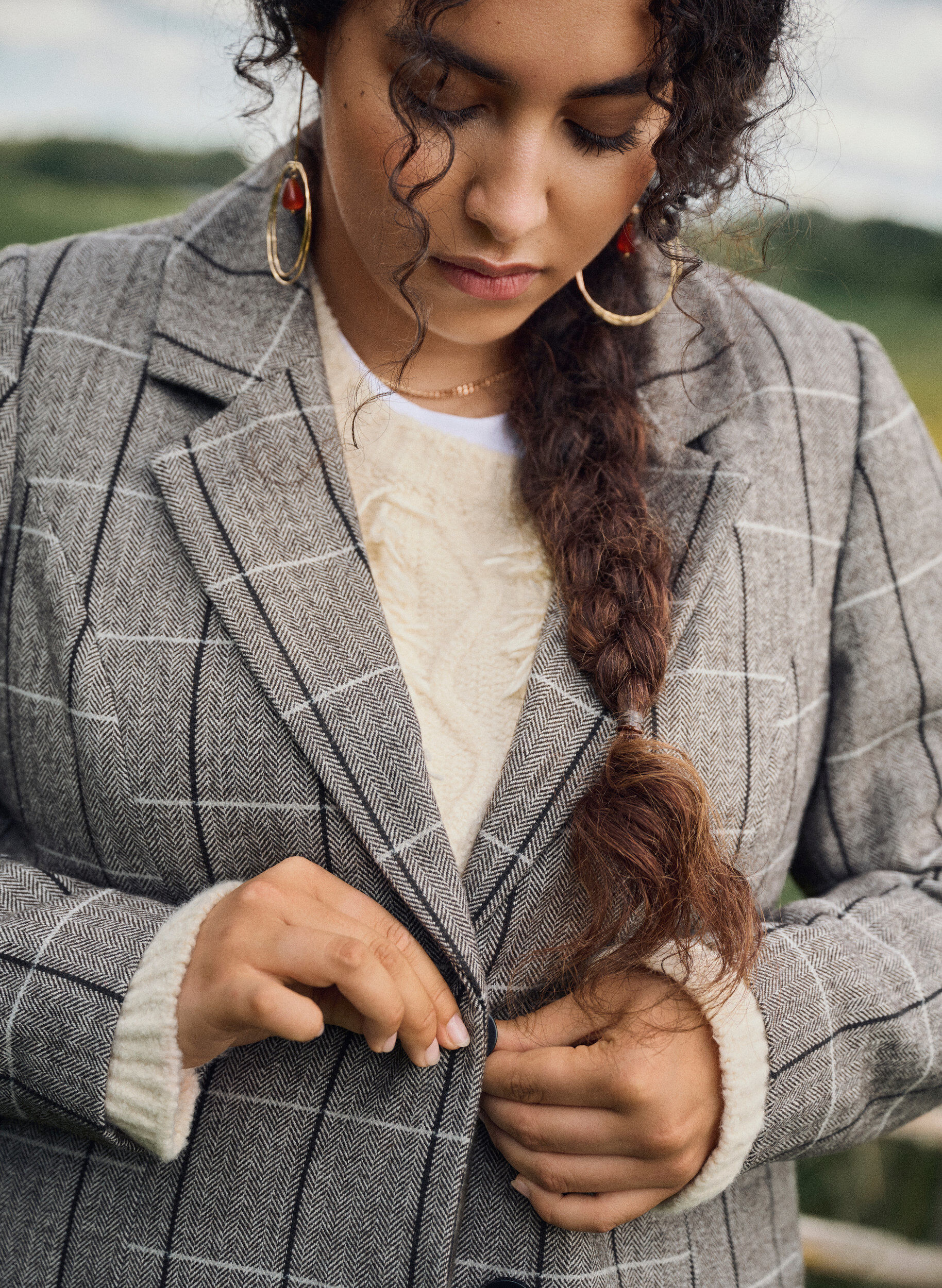 Zizzi Klassischer karierter Blazer, Grau, Image image number 0