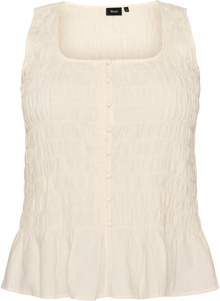 Top sans manches en coton et lin avec smocks, Vanille, Packshot image number 0