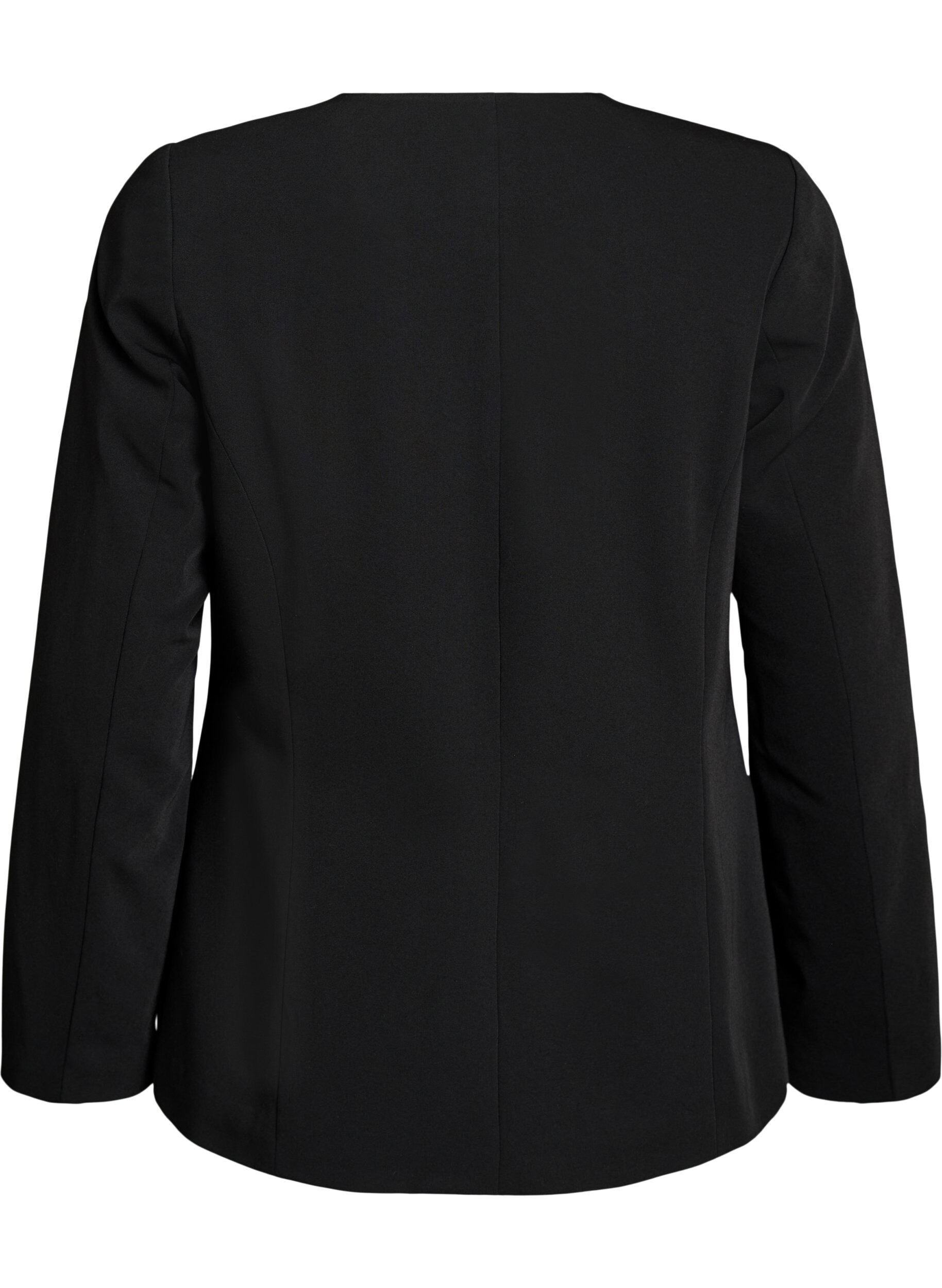 Zizzi Blazer mit V-Ausschnitt und Knopfverschluss, Schwarz, Packshot image number 1