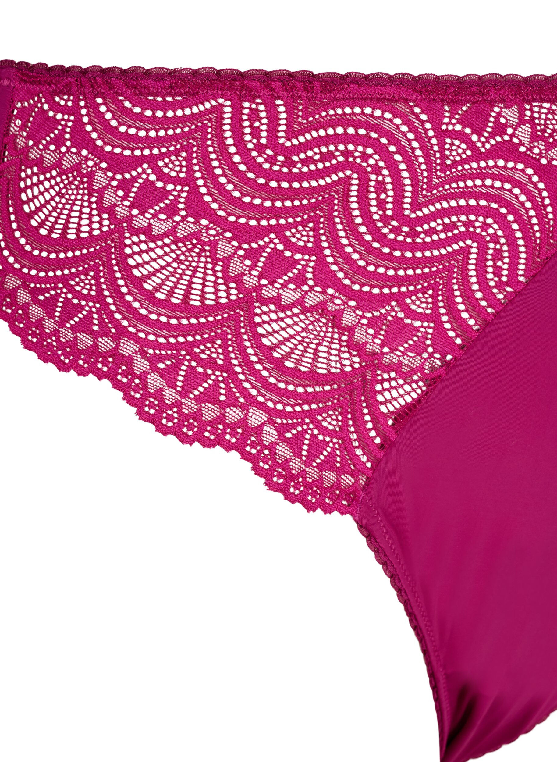 Zizzi String en microfibre avec dentelle, Boysenberry, Packshot image number 3
