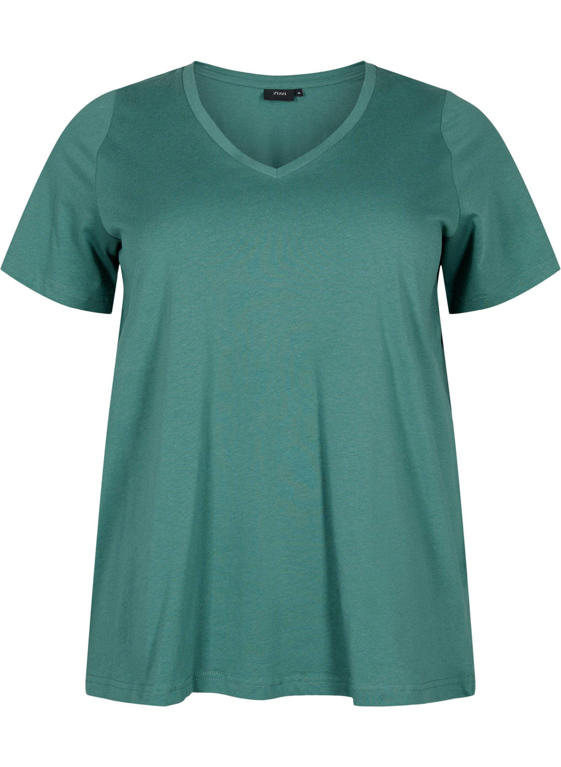 Zizzi T-shirt basiques 2-pack en coton, Mallard Green/Black, Packshot image number 2