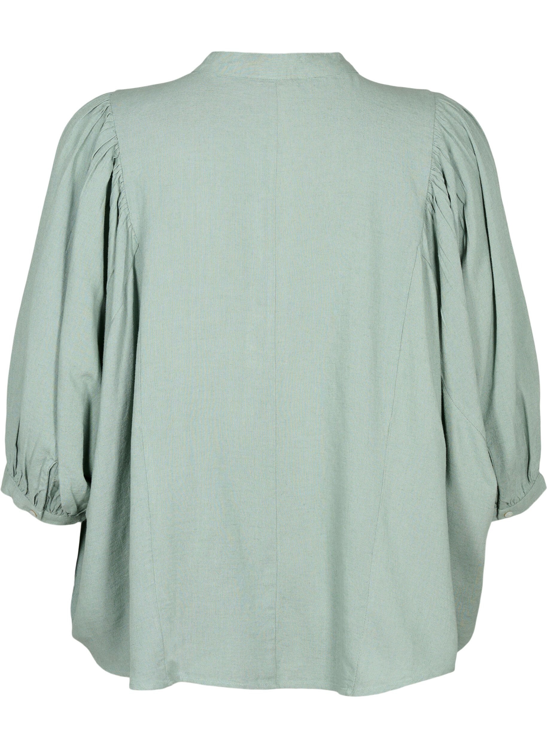 Zizzi Viskose-Leinen-Mix-Shirt-Bluse mit 3/4-&Auml;rmeln, Chinois Green, Packshot image number 1