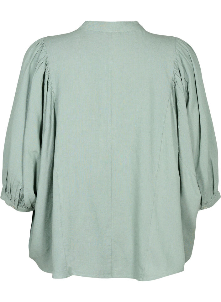 Viskose-Leinen-Mix-Shirt-Bluse mit 3/4-Ärmeln, Chinois Green, Packshot image number 1