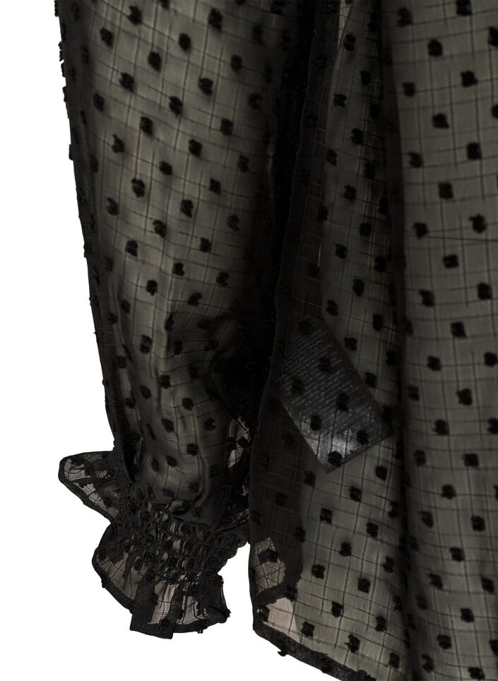 Hemdbluse mit Spitzeneinsatz und Punktemuster, Schwarz, Packshot image number 3