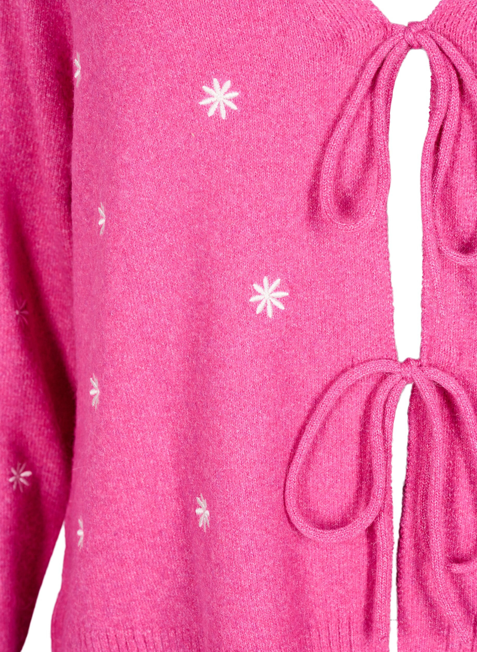 Zizzi Strickjacke mit Schn&uuml;rdetails und Stickerei, Raspberry Rose Comb, Packshot image number 2