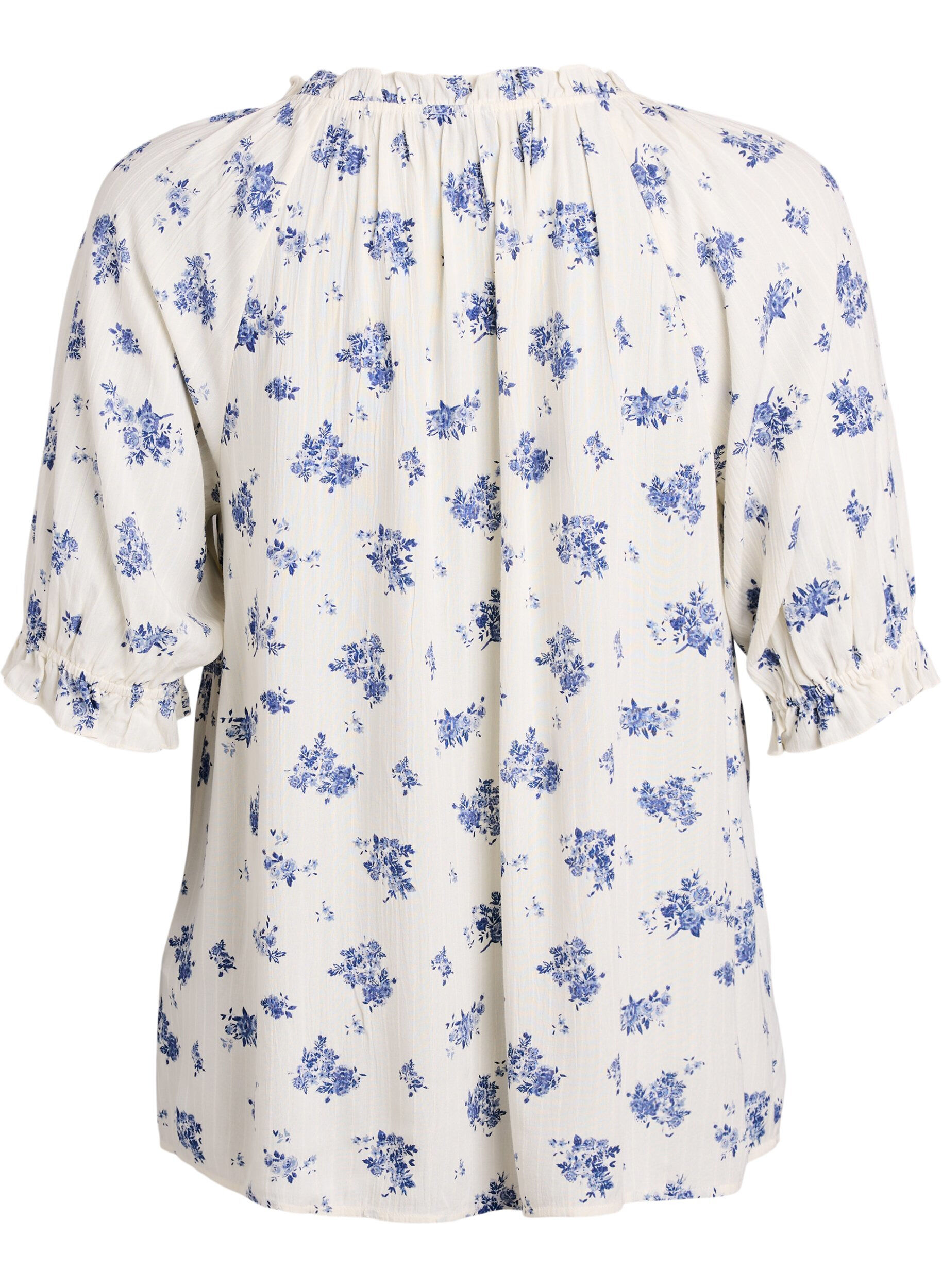 ZizziBlouse en viscose &agrave; fleurs avec manches mi-longues, Blanc, Packshot image number 1