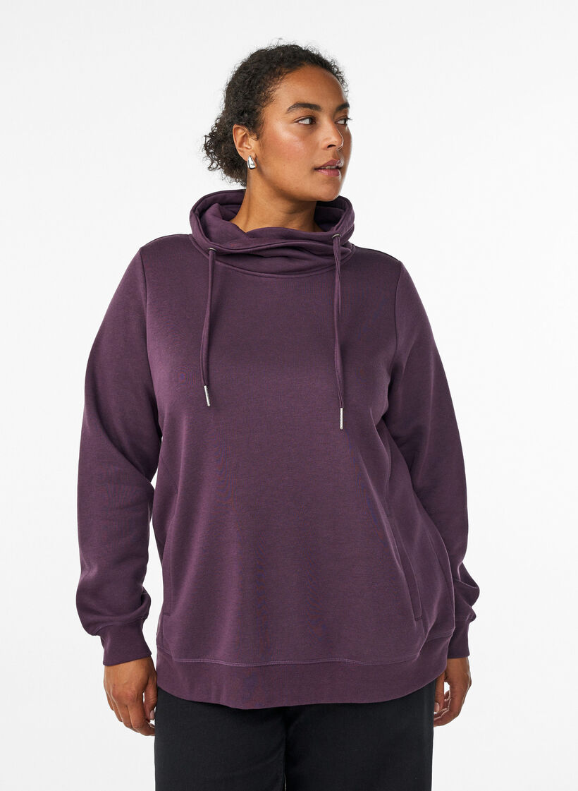 FLASH - Sweat &agrave; col montant et poches, Violet, Model image number 0