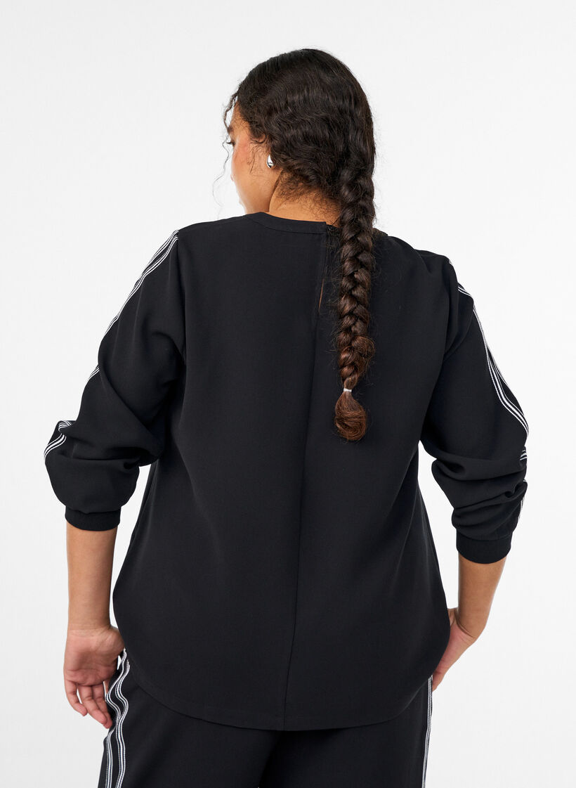 Blouse à bandes sur les manches, Noir, Model image number 2