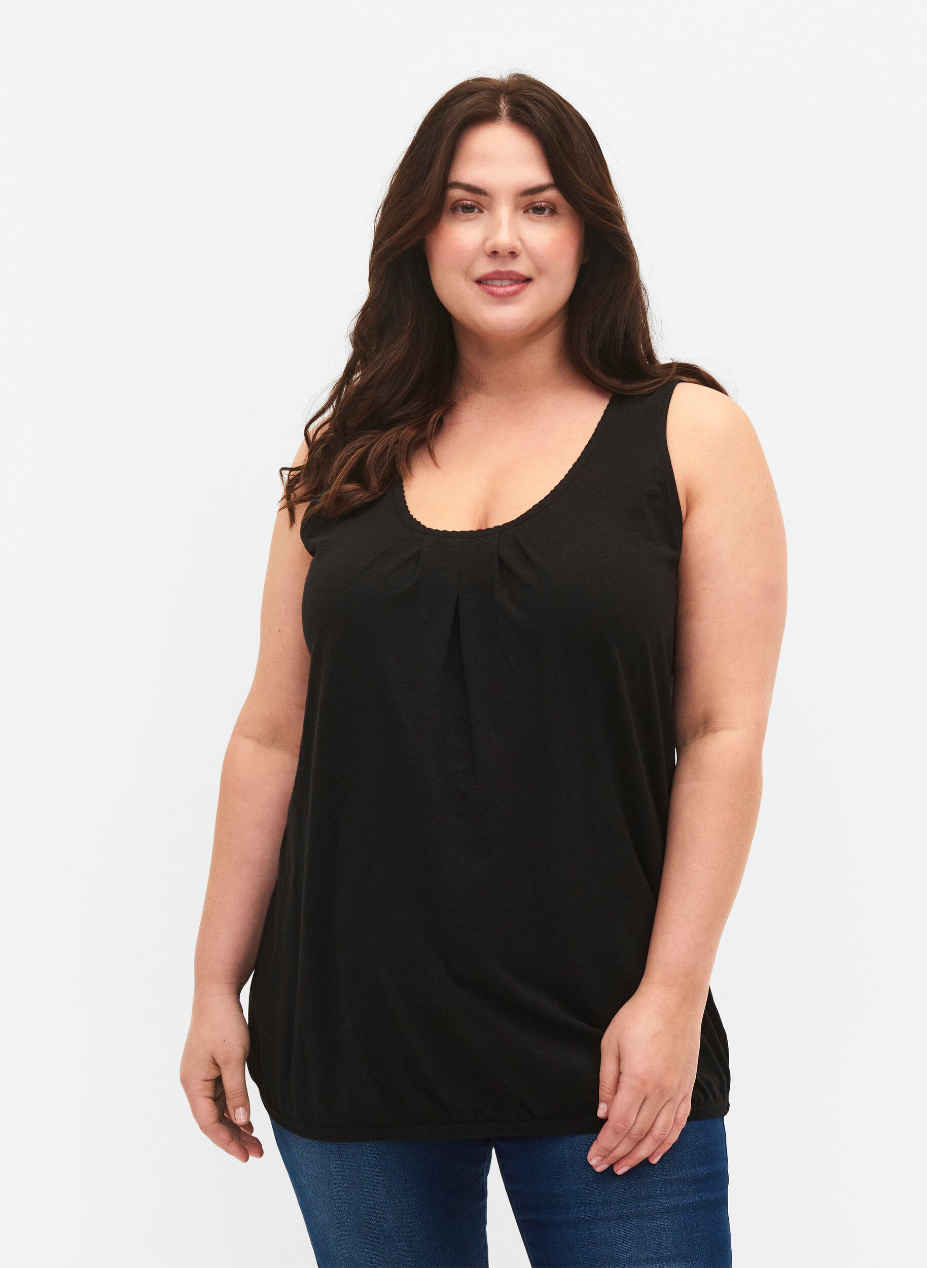 Zizzi Top aus Baumwolle mit Spitzenbesatz, Black, Model image number 0