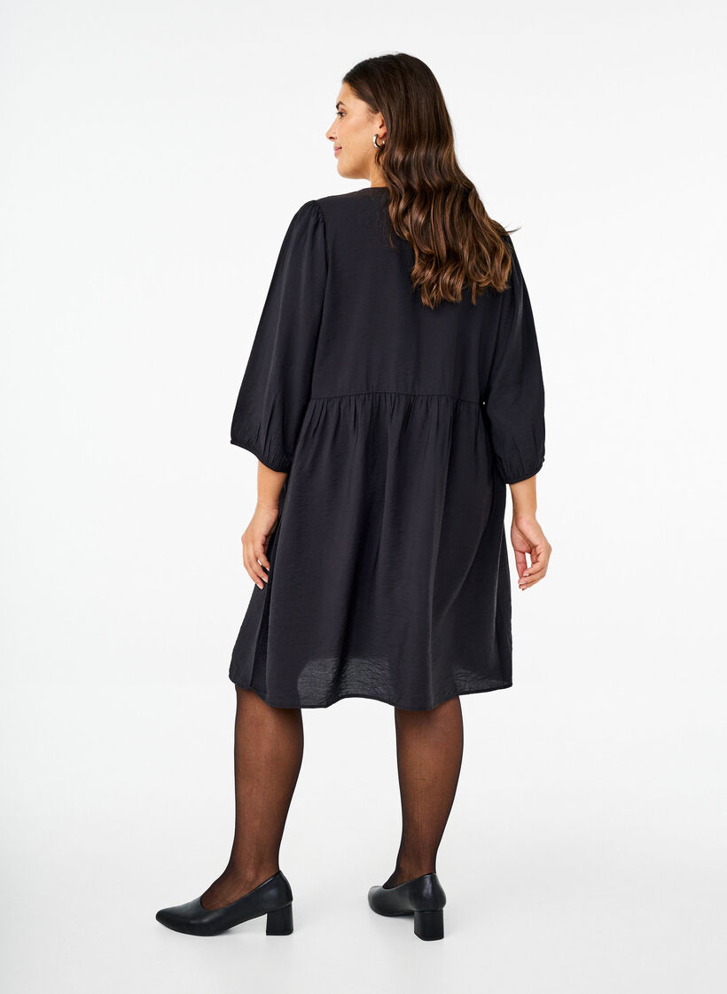 Robe avec décoration nœuds et manches 3/4, Black, Model image number 1