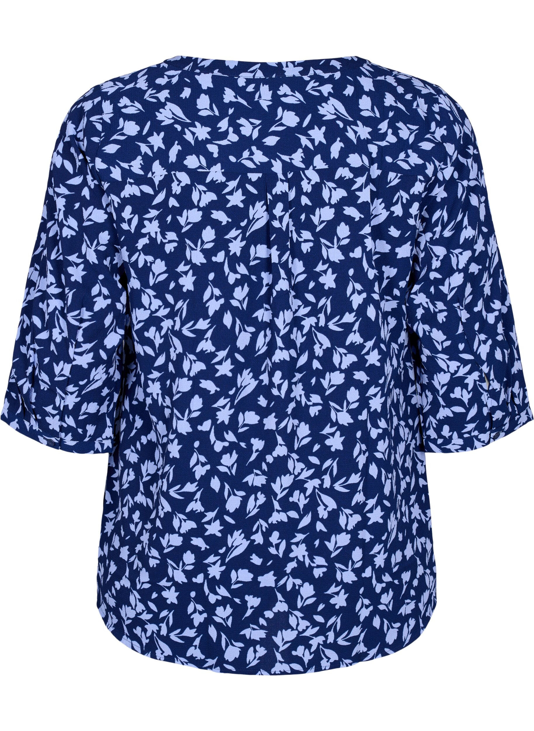 Zizzi Florale Bluse mit 3/4-&Auml;rmeln, M. Blue Flower AOP, Packshot image number 1
