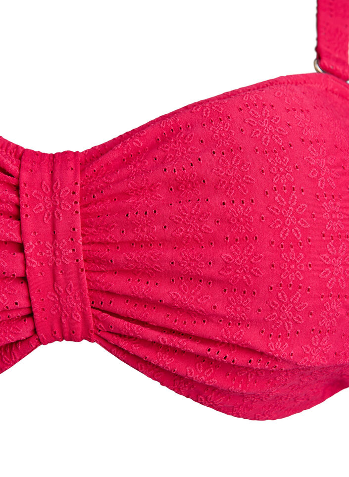 Haut de bikini bandeau avec motif textur&eacute; et bretelles amovibles, Rose, Packshot image number 2