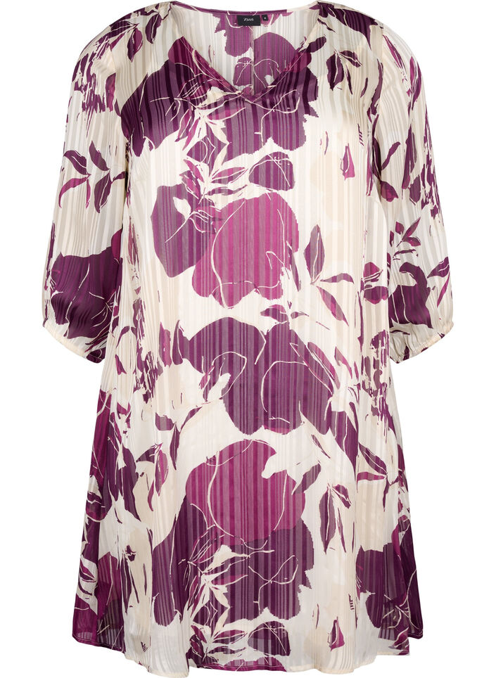 Robe imprimée avec col en V et manches 3/4, D.Purple Graphic AOP, Packshot image number 0