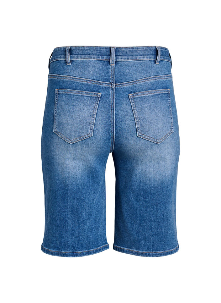 Hoch taillierte Bermuda Shorts aus Denim, Blau, Packshot image number 1