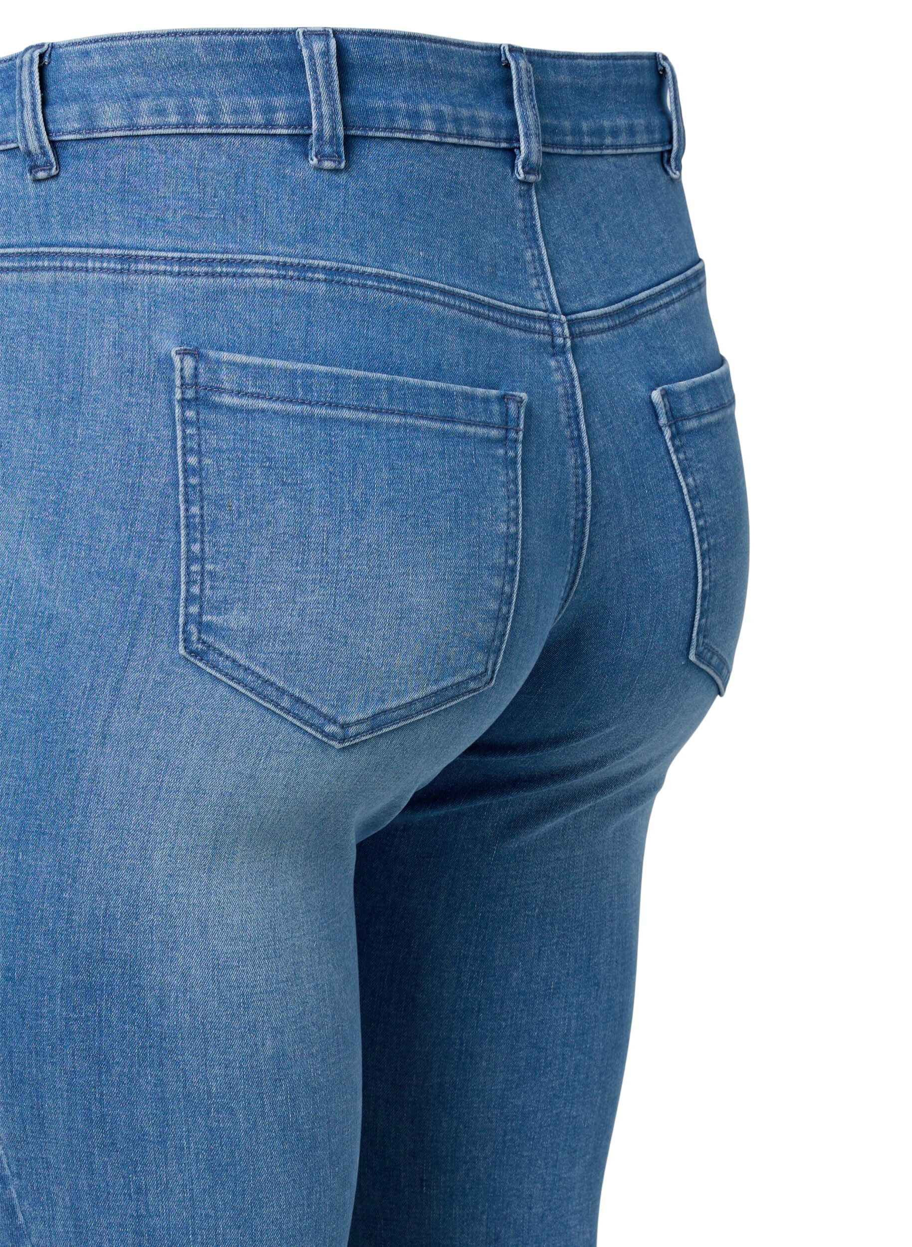 Zizzi Cropped Emily Jeans mit Stickerei, Blue denim, Packshot image number 3
