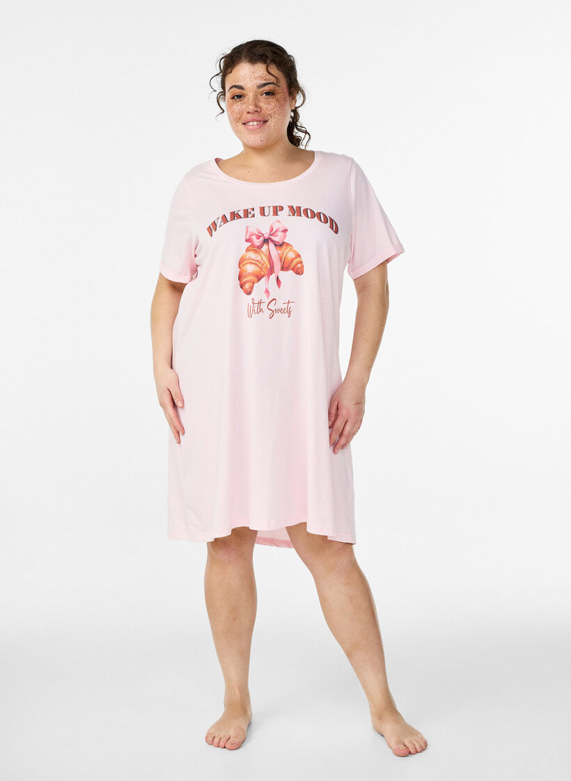Chemise de nuit &agrave; manches courtes en coton biologique, Rose, Model image number 0