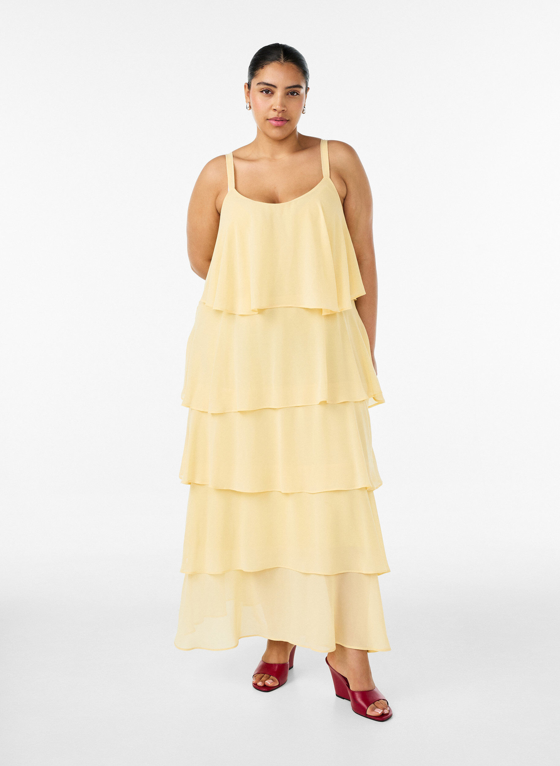 ZizziRobe maxi avec plusieurs couches de volants et cape amovible, Jaune clair, Model image number 0