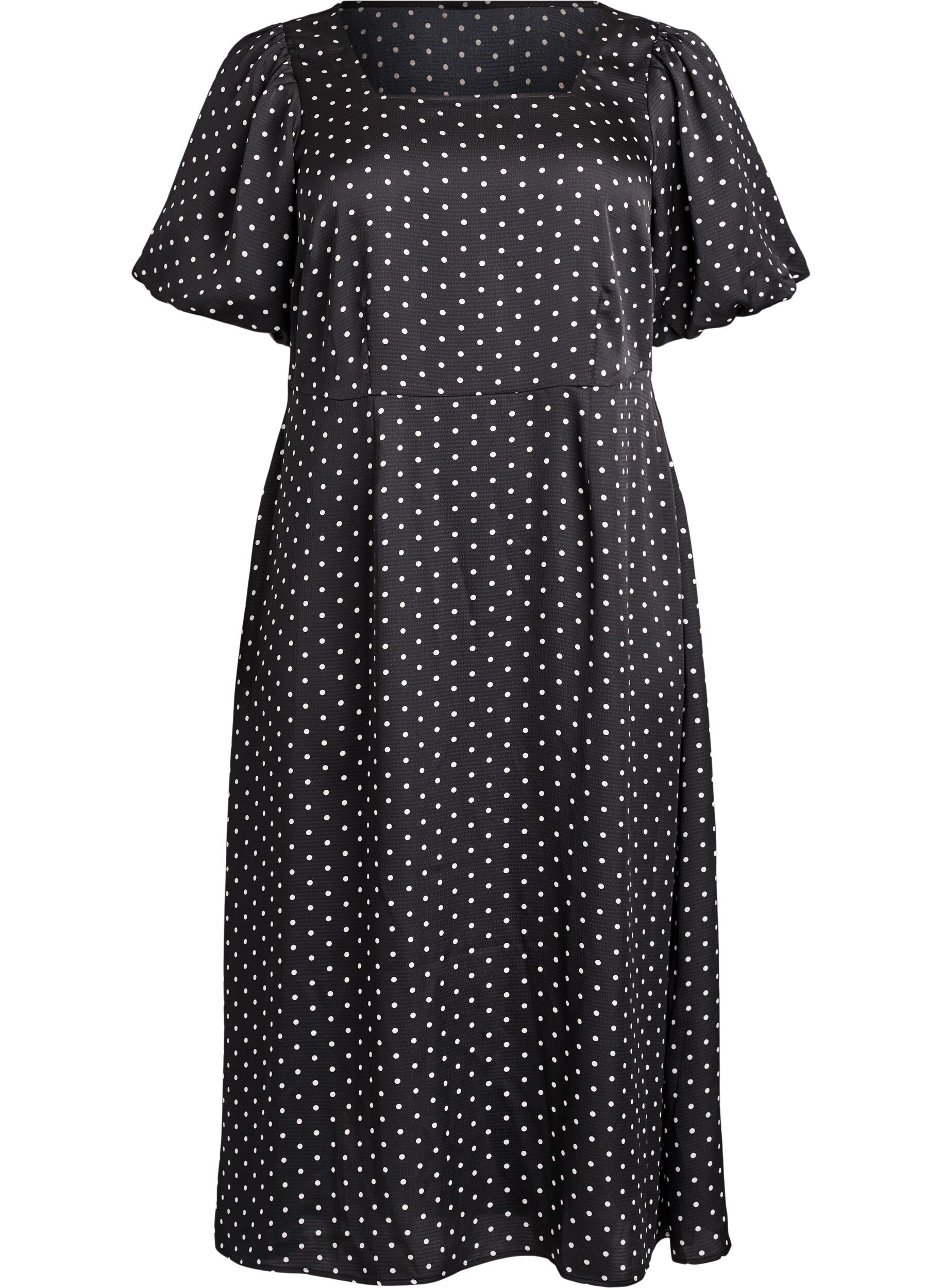 Zizzi Robe midi &agrave; pois avec encolure carr&eacute;e, Noir, Packshot image number 0