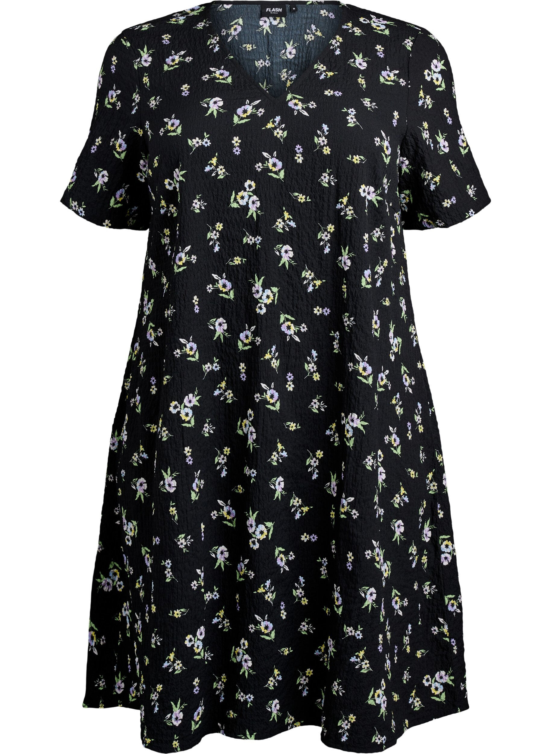 ZizziRobe &agrave; manches courtes avec col en V, Noir, Packshot image number 0