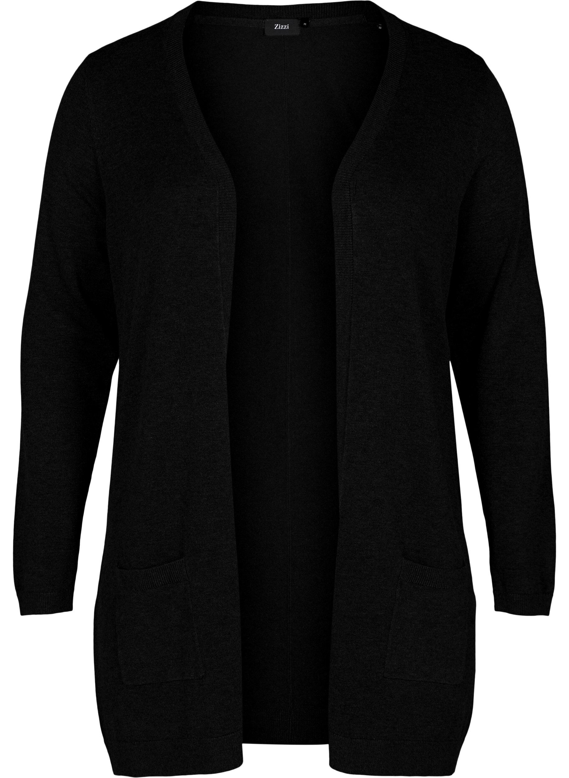 Zizzi Long cardigan tricot&eacute; en m&eacute;lange de viscose, Noir, Packshot image number 0