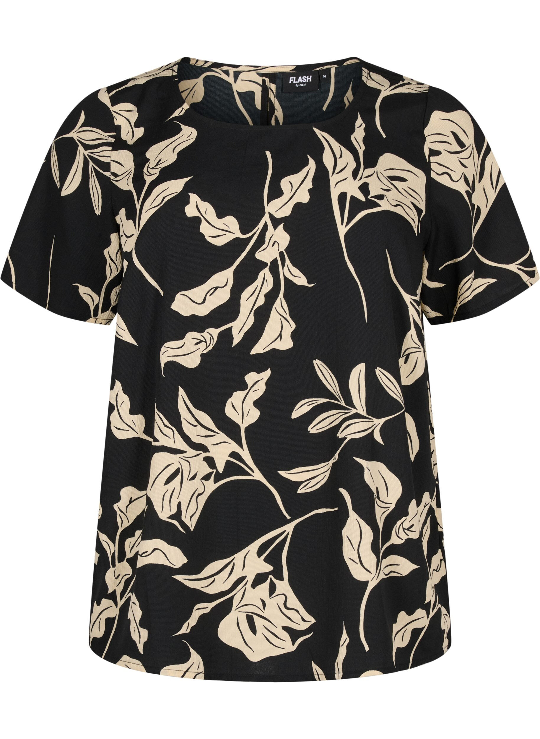 Zizzi FLASH &ndash; Kurz&auml;rmelige Bluse mit Aufdruck, Black Off White Fl., Packshot image number 0