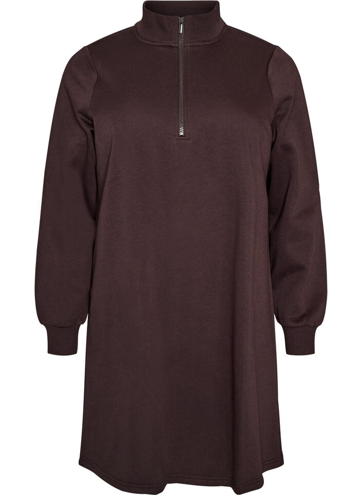 Robe sweat avec col montant c&ocirc;tel&eacute; et zip, Marron, Packshot image number 0