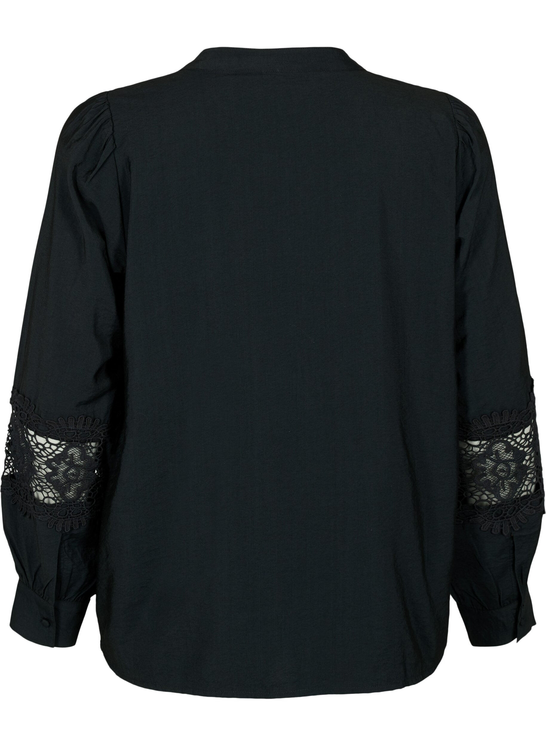 Zizzi  Bluse aus Viskose mit H&auml;keleien, Black, Packshot image number 1