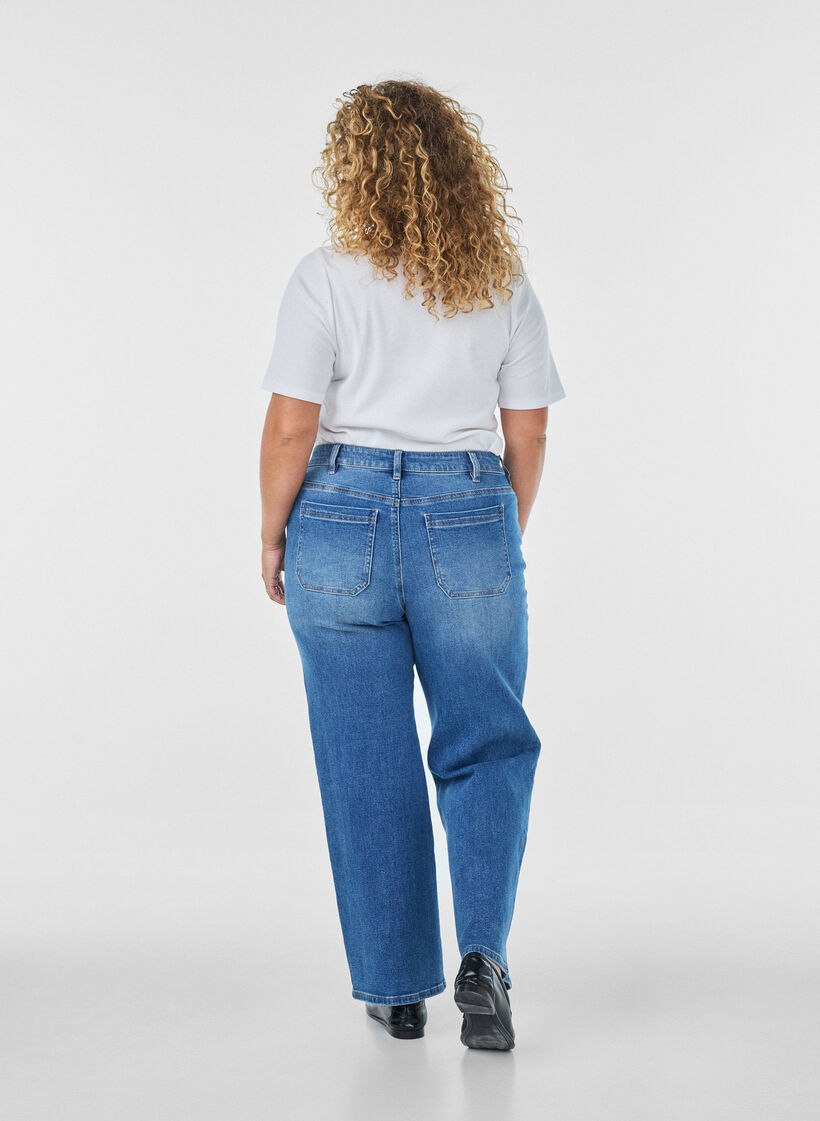 Jean droit &agrave; l'aspect l&eacute;g&egrave;rement us&eacute;, Bleu Clair, Model image number 1