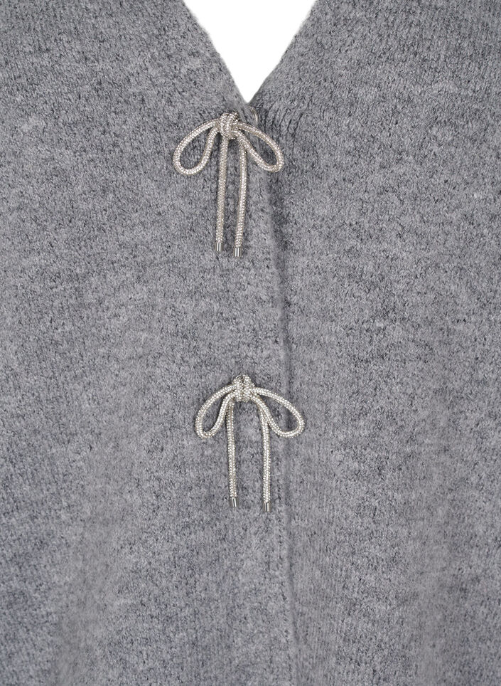 Cardigan tricoté avec un nœud en argent, Medium Grey Melange, Packshot image number 2