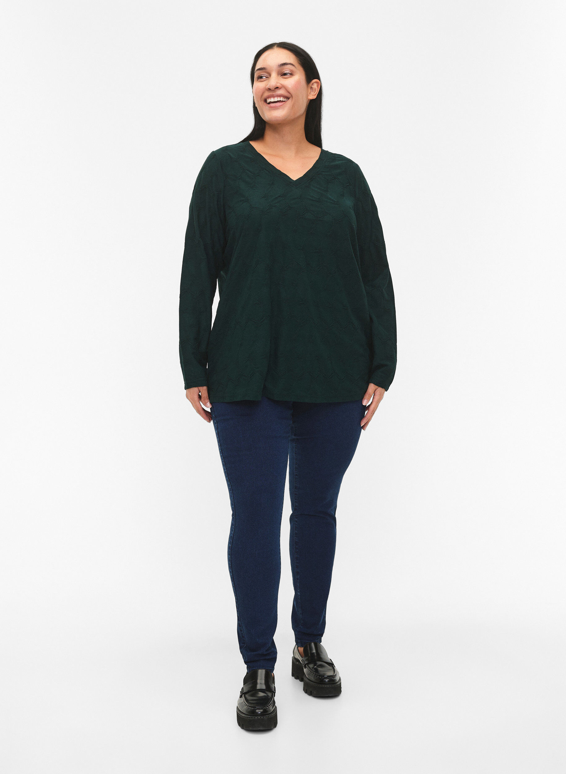 Zizzi FLASH - Jeggings avec large ceinture &eacute;lastique, Bleu, Model image number 0