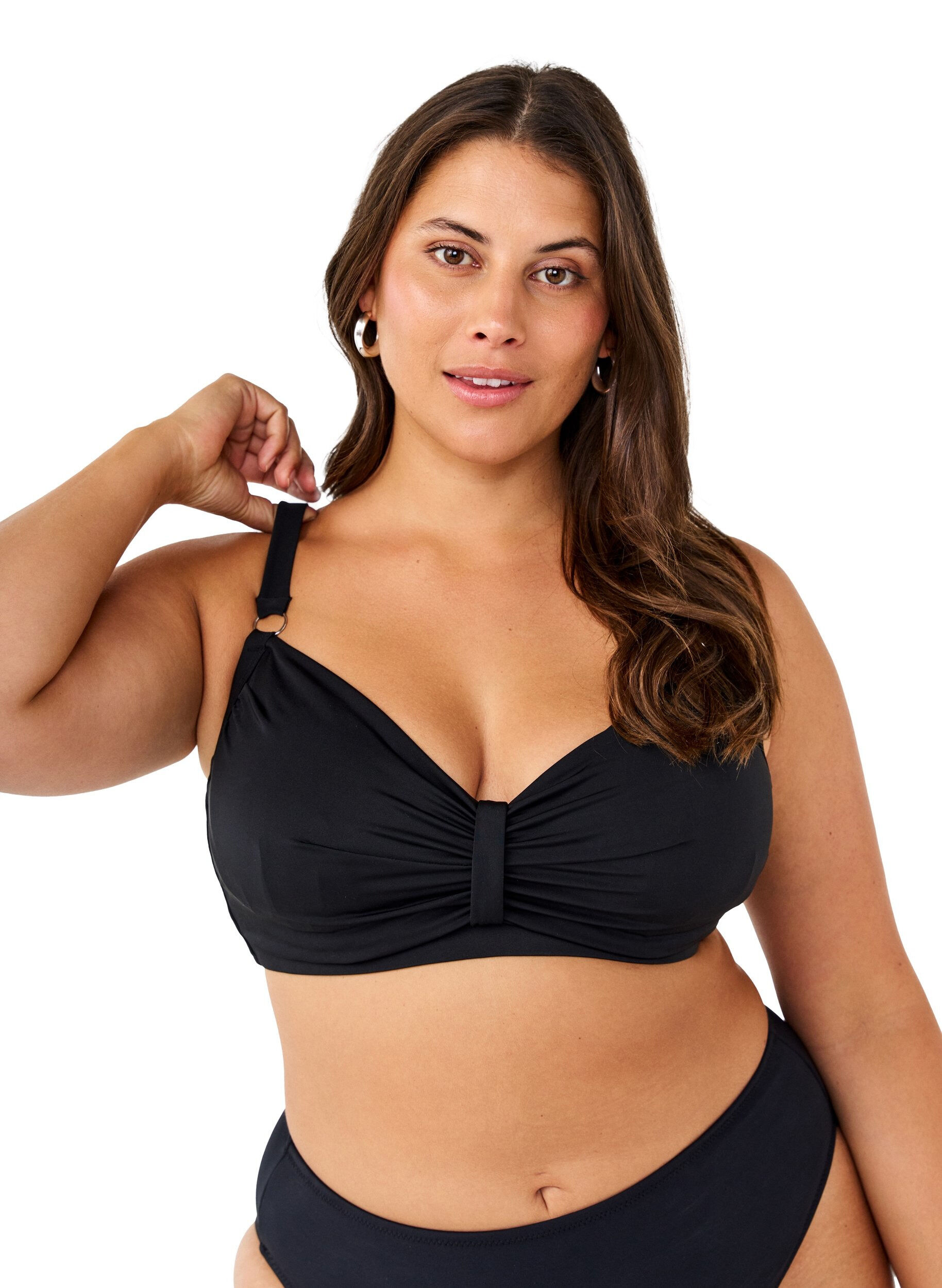 Zizzi Bikini-BH mit B&uuml;gel und Drapierung, Schwarz, Model image number 0