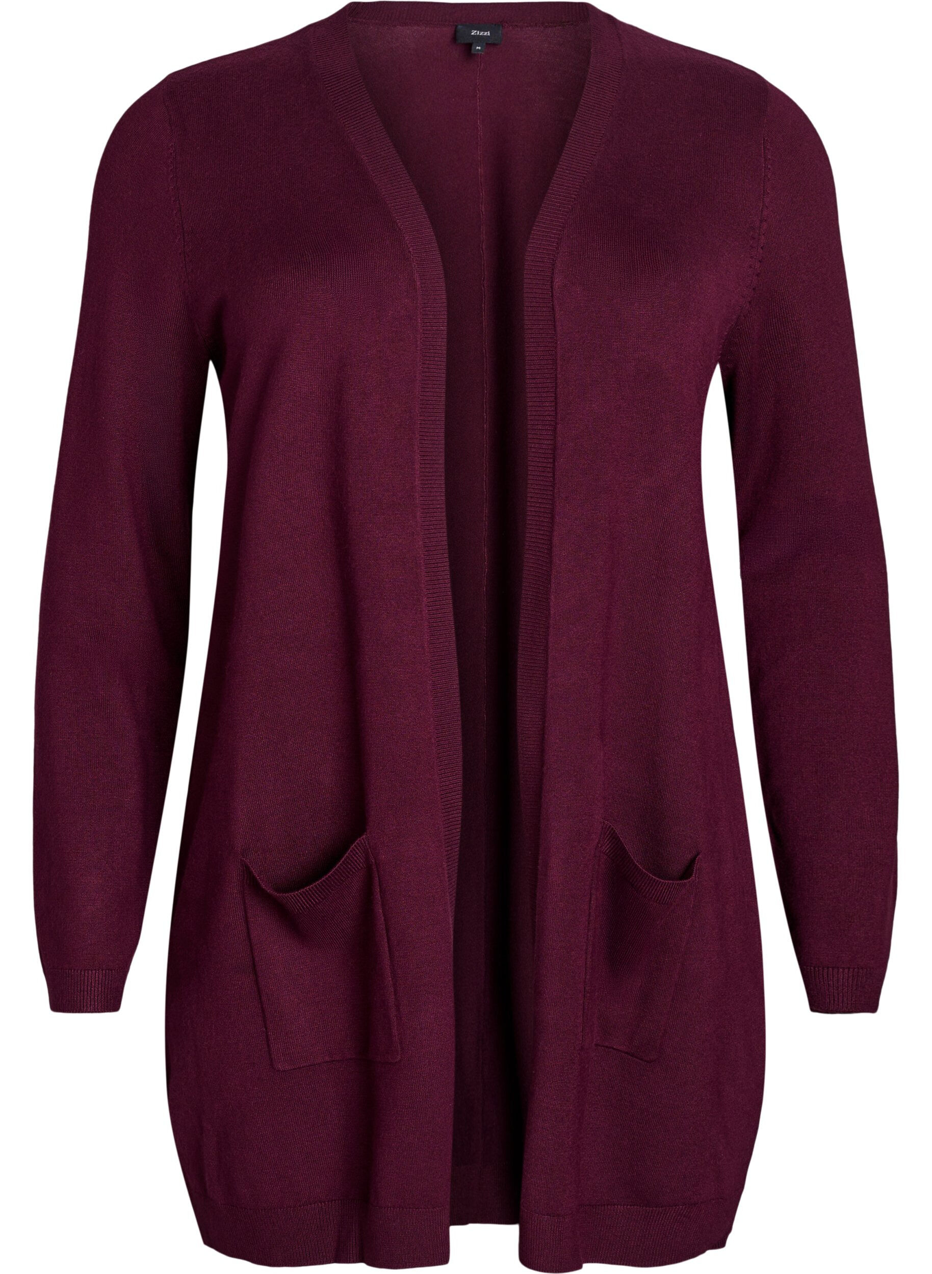 Zizzi Long cardigan tricot&eacute; en m&eacute;lange de viscose, Bordeaux, Packshot image number 0