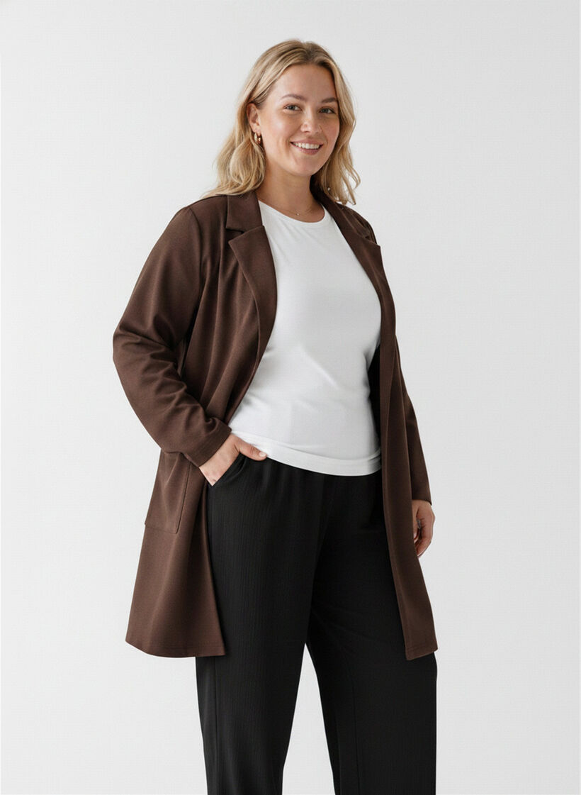 Lange Blazer mit Taschen, Braun, Model image number 0