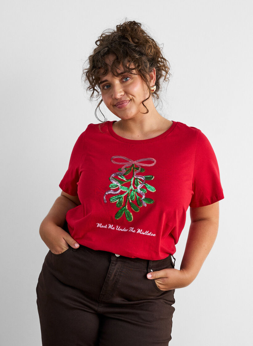 Weihnachts-T-Shirt aus Bio-Baumwolle, Rot, Model image number 0
