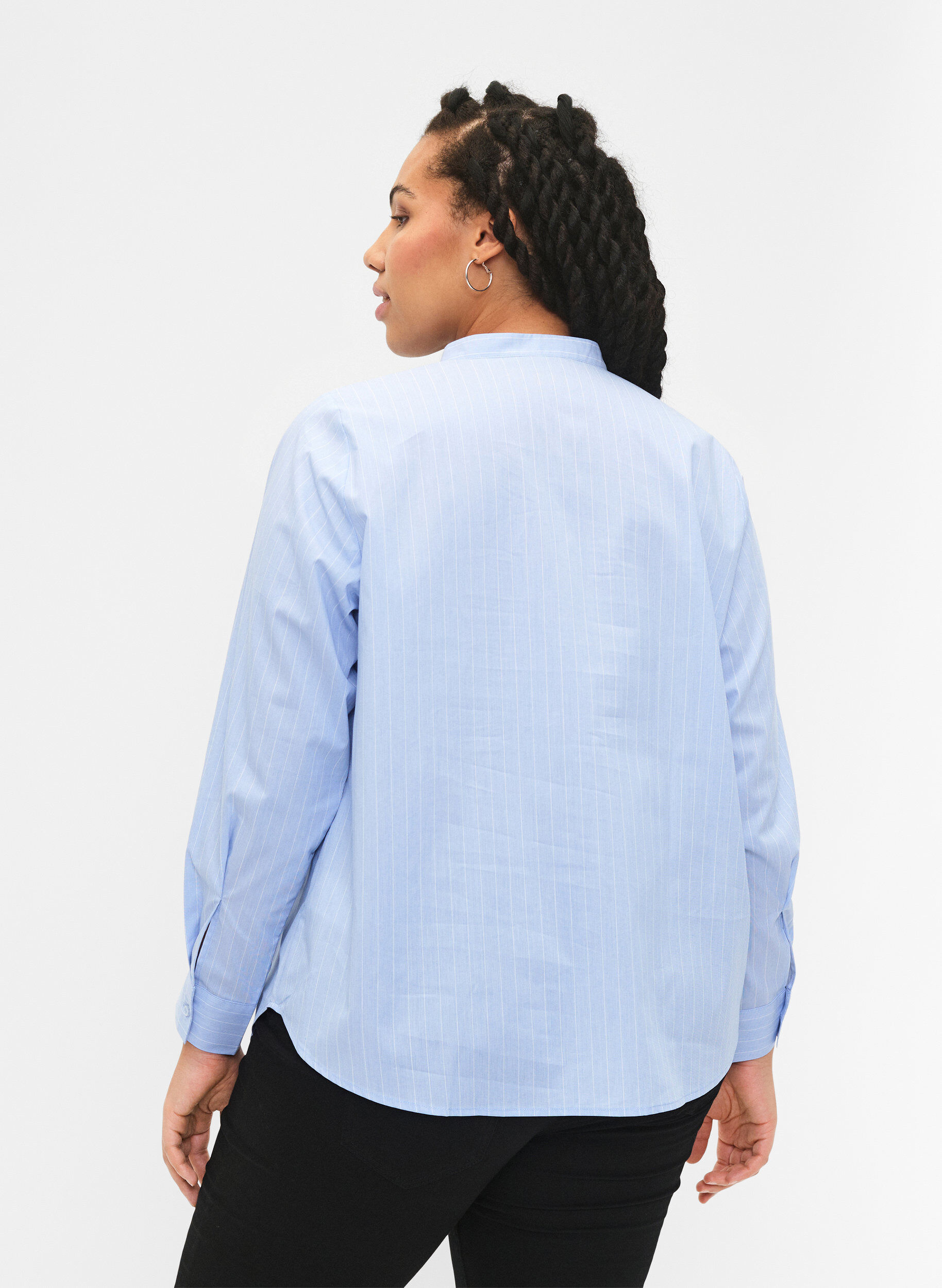 Zizzi FLASH &ndash; Nadelstreifenhemd, Light Blue Stripe, Model image number 1