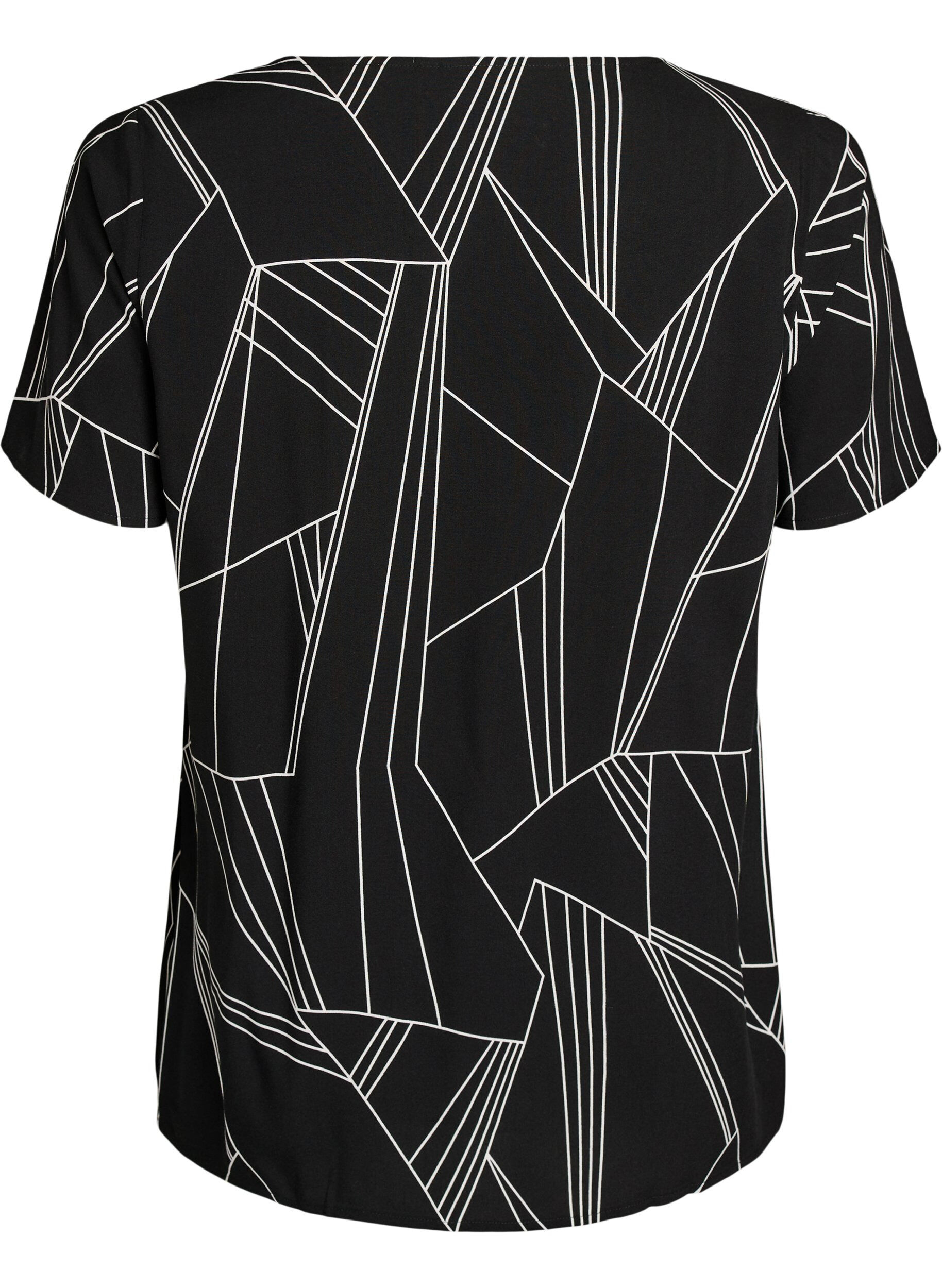 Zizzi Kurz&auml;rmelige Bluse aus Viskose mit Print, Schwarz, Packshot image number 1
